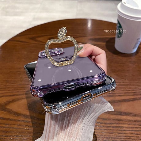 ジュエリーアップルリング iphone14/14Promaxケース  レンズフイルム付 iphone13/12/11カバー  おしゃれキラキラ ギフトにおすすめ  [M2544]