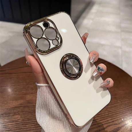 リング付 iPhone15/15plus/15proケース メッキ スタンド機能 iPhone14/13/12proカバー 光沢感 耐久性[M3558]