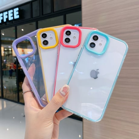 【iPhone15対応】カラー枠クリア iphone13mini/13promaxカバー  お揃い iphone11/12miniケース   頑丈 シンプルコーデ   M1101