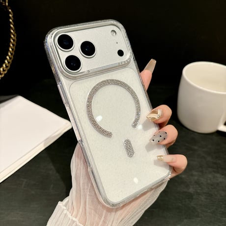 ラインストーン付き iPhone18Pro/18ProMaxケース MagSafe対応 キラキラビジュー iPhone17ProMax/16ケース 高透明 耐衝撃 [M6755]