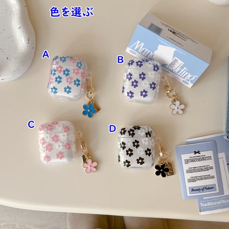 春向け Airpods第四世代ケース 花柄 キーチェーン付 AirpodsPro2ケース airpods3カバー 大人可愛い ギフトにおすすめ [M5187]