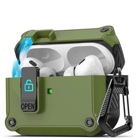 耐衝撃 Airpods 4ケース ロッククリップ付 AirpodsPro2/第3世代ケース カッコイイ カラビナ付 ワイヤレス充電 丈夫 耐久性 [M4792]