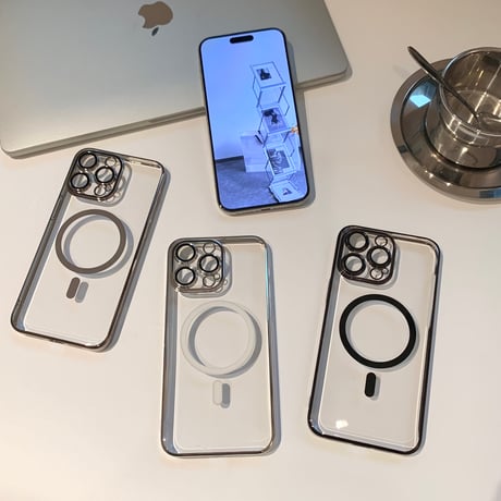 高透明 Magsafe対応iPhone15pro/15promaxケース ナチュラル/ブルーチタニウムに iPhone14Pro/13proクリアケース  黄ばまない 高級感[M3927]
