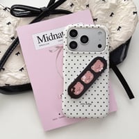 クマちゃんバンドエイドスタンド iPhone17/17Proケース 水玉模様 iPhone16Pro/15/14ケース 可愛い便利  [M6433]