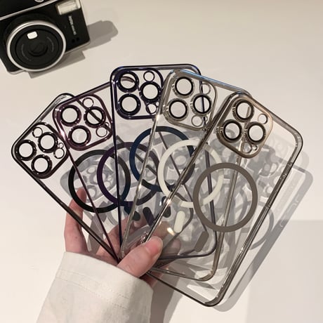 高透明 Magsafe対応iPhone15pro/15promaxケース ナチュラル/ブルーチタニウムに iPhone14Pro/13proクリアケース  黄ばまない 高級感[M3927]
