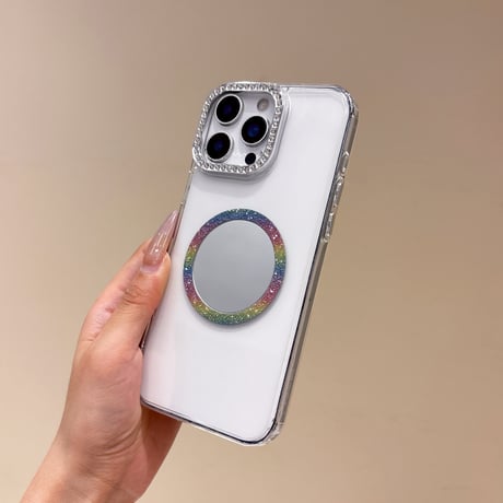 MagSafe対応ミラーiPhone17Pro/17ケース ジュエリーデコ iPhone16Pro/Air/15ProMaxケース かわいい オシャレ[M6518]