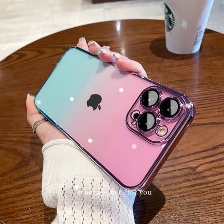 グラデーション iphone14/14proケース 高透明感 iphone13/12proカバー レンズフィルム付 防塵加工 メッキ オシャレ[M2774]