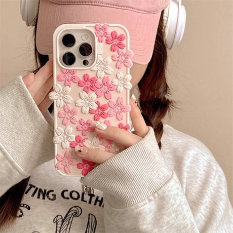 桜花 iPhone16pro/16ケース  ピンク iPhone15pro/14/13promaxカバー 大人可愛い 丈夫 女子力高い[M5288]