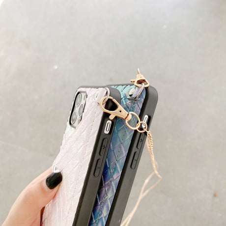 カード入れ付 iPhone13/13proケース  首掛けチェーン付 アイフォン12 /11カバー  グラデーションカラーM999