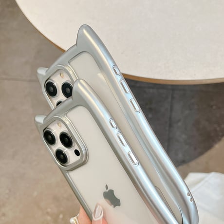 猫の耳 iPhone15pro/15promaxケース ストラップ付 アイフォン14プロ/13pro/12promaxカバー 黄ばまない 可愛い[M4309]