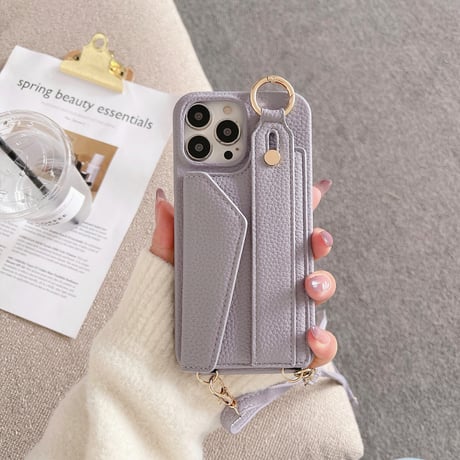 ショルダーストラップ iPhone14/15proカバー カード収納 ベルト付 アイフォン13pro/12/11proケース  多機能 高品質 使いやすい [M2646]