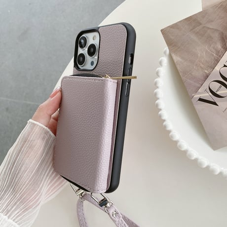 カード入れ iPhone15/14proカバー レザー製 アイフォン13pro/12mini/11proケース 肩掛け長さ調整可ストラップ 高品質 便利 [M3093]