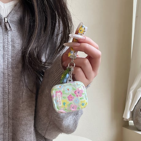 花柄 Airpods Pro3ケース 花ストラップ Airpods 4/3カバーケース AirpodsPro2/1  うねうね 女子力高い 春コーデ [M6136]