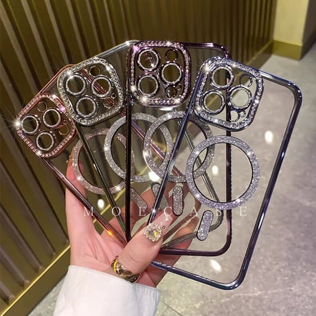 【iPhone16】MagSafe対応ジュエリー iphone15/14proケース  キラキラ レンズフィルム付アイフォン13/12/11カバー  綺麗 高品質 ガールズに超人気 [M3321]