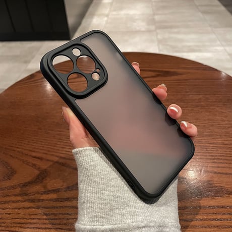 指紋防止 iphone14/15promaxケース  半透明アイフォン12pro/12カバー ブラック系 肌にやさしい 頑丈耐衝撃 [M3280]