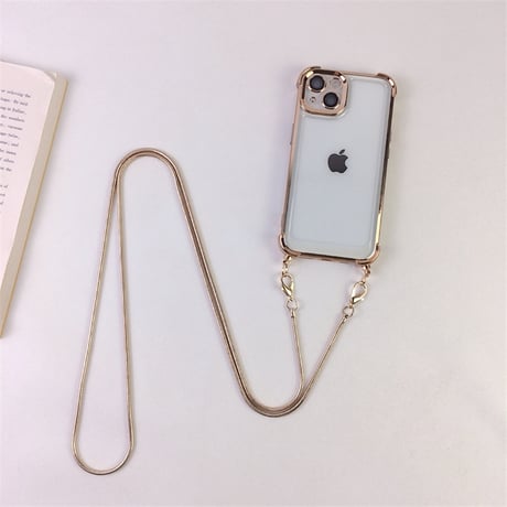 ショルダーチェーン付 iPhone16Pro/17ケース 四角耐衝撃 iPhone16ProMax/15Pro/14カバー メタリックゴールド高級感 丈夫[M5526]