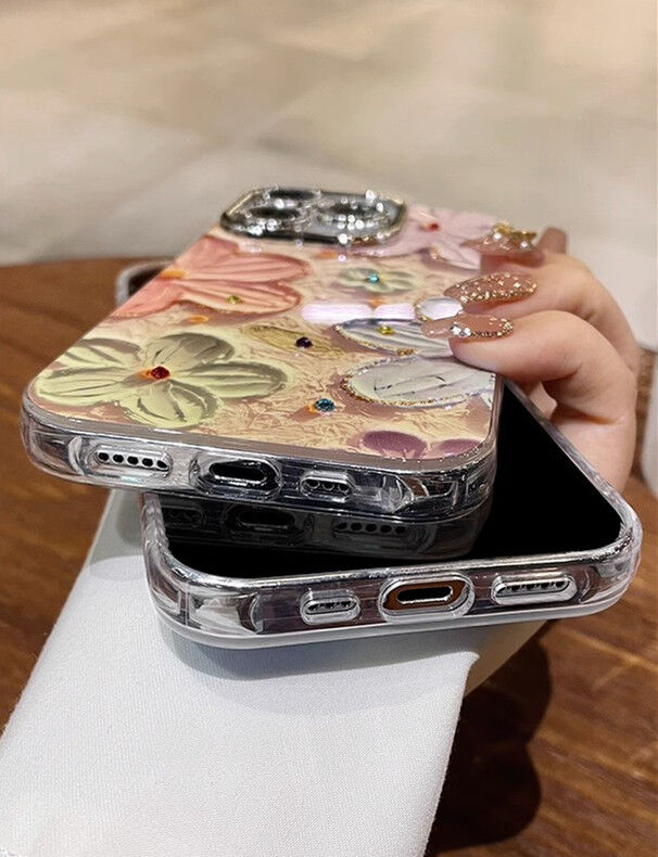 かわいい iPhone16/15pro/15promaxケース 花柄 レンズ保護 キラキラ光る