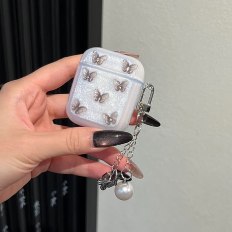 きれい Airpods4ケース 蝶々デコ AirpodsPro2ケース エアーポッズ3/2 キラキラ かわいい キーホルダー付[M5635]