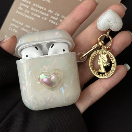 女子力アップ Airpods3/pro2ケース  かわいいシェル風 キラキラハートAirpods2/proカバー チャーム付 可愛い ギフトに最適[M4416]
