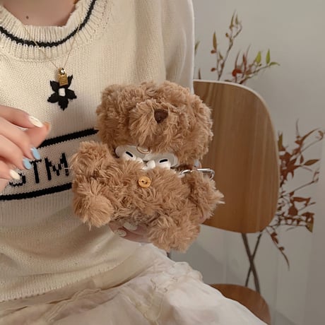 キュートクマちゃん  Airpods Proケース  柔らかい ふもふも airpods3カバー  フック付き 手触りよい  頑丈 ギフトにおすすめ M2443]
