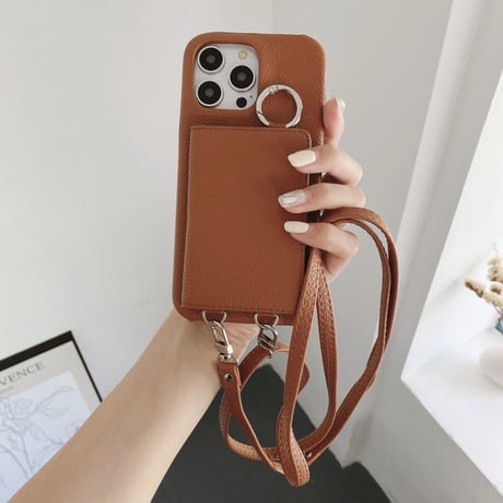 鏡 カード入れ4個 アイフォン15/14proケース 革製 iPhone13mini/12/11カバー リング/肩掛けストラップ 高品質シック 12色[M3260]