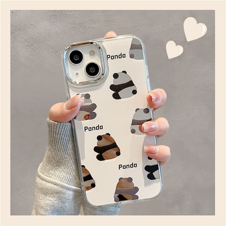 Panda ミラーiphone14/13ケース かわいいパンダ背中 アイフォン12pro/11ケース  キュート 頑丈 ギフトにおすす[M3050]