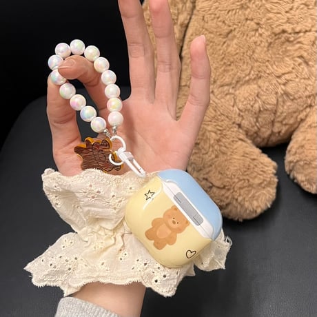 クマちゃん Airpods第4世代ケース キラキラストラップ付 Airpods3/Pro2ケース airpodsproカバー 大人可愛い 丈夫[M5157]
