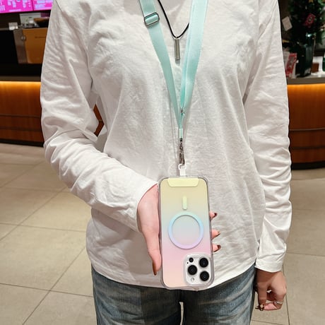 ショルダーストラップ付 iPhone16pro/16promaxケース Magsafe対応 グラデーションカラー iPhone15Pro/14/13カバー クリア [M4947]