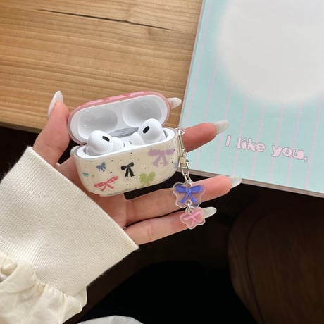 リボン Airpods 4ケース チェック柄 Airpods3/Pro2ケース airpodsproカバー リボンキーホルダー/リング付 [M5101]