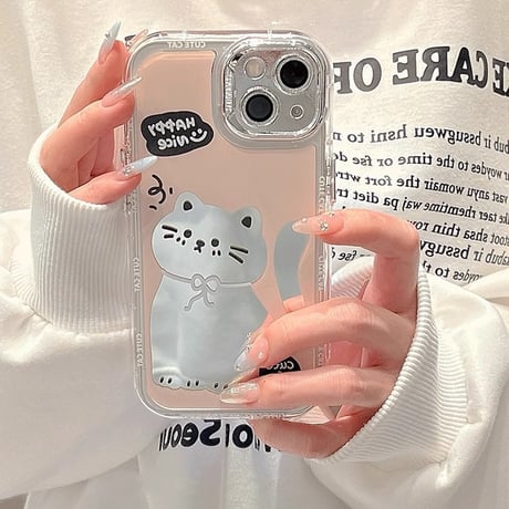 猫鏡付 iPhone15/15proケース キラキラレンズフィルム iPhone14/13pro/12ケース かわいい 女子力アップ[M4119]