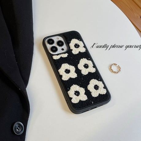 刺繡花柄 iphone14/13pro/12カバー 柔らかい  iphoneXs/11カバー  ブラック  温かい  キュート ギフトにいおすすめ M1352