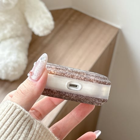 韓国っぽ 草花柄 AirPodsPro3ケース 上品 うねうねライン Airpods4/3ケース  AirpodsPro2/Pro1カバー  リング付 可愛い[M5958]