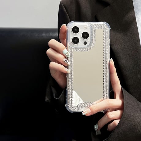 ダイヤデコ ミラー iPhone16/16Proケース 四隅耐衝撃 iPhone15Pro/14/13カバー キラキラ ガールズに大人気[M4805]