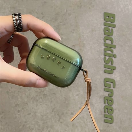 Lucky AirpodsPro第3世代ケース  透明 グリーン airpods4/3カバー  高級感 艶あり  ファッションM1471