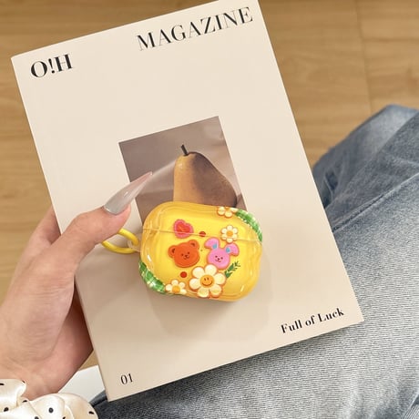 韓国風 Airpods第四世代ケース 笑顔花/クマ AirpodsPro2ケース airpods3カバー リング付き お揃い Gift [M5338]