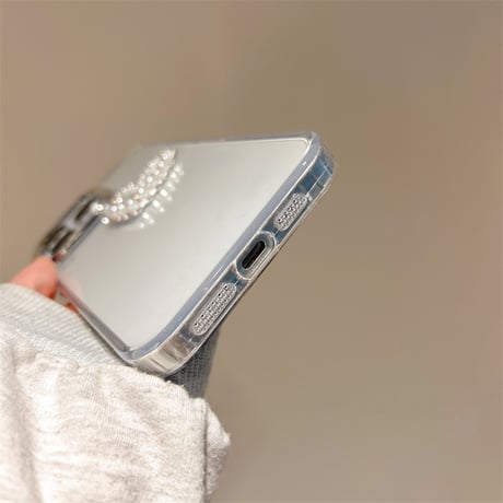 パールハートデコ クリアiPhone16/16eケース 黄ばまないiphone15pro/14/13/SE3カバー シンプル シック 人気[M5120]
