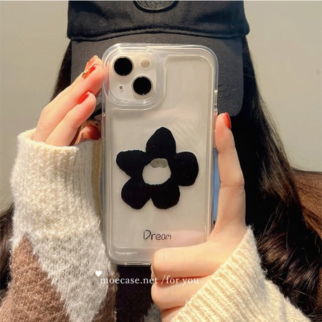 黒花柄 iPhone14/14proクリアケース  シック iPhone13/12promaxカバー 高透明感  高級感 ギフトにおすすめ[M2659]