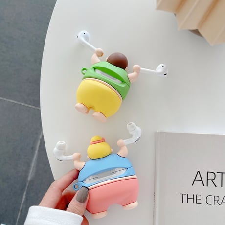 でぶちゃん airpodsケース ウエイトリフティング airpodsproカバー  面白い キーリング付  頑丈ソフトケースM503