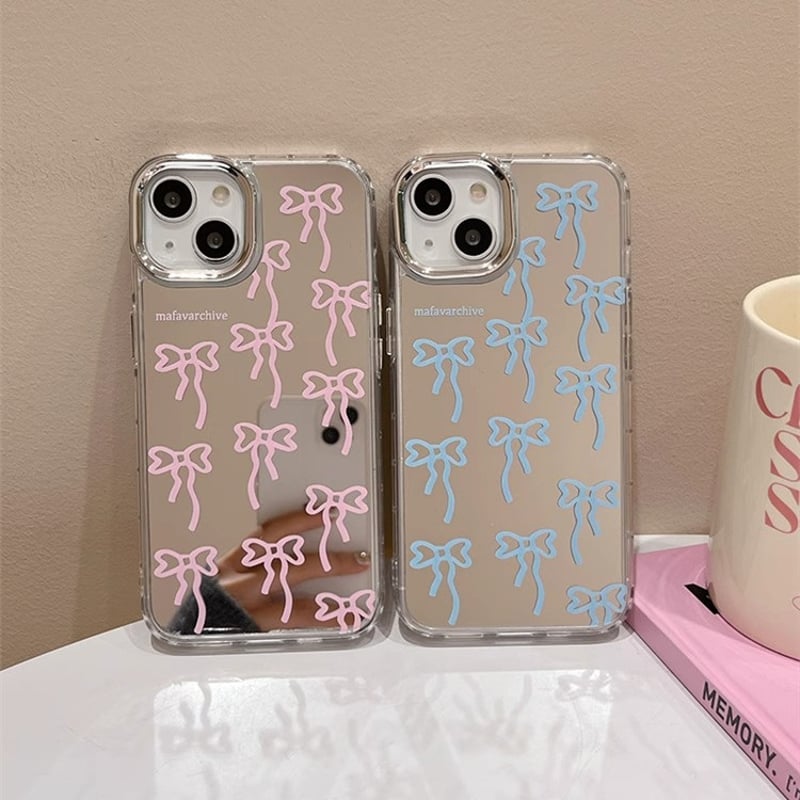 リボン ミラーiPhone16/15proケース 頑丈 可愛いiphone14/13/12pr