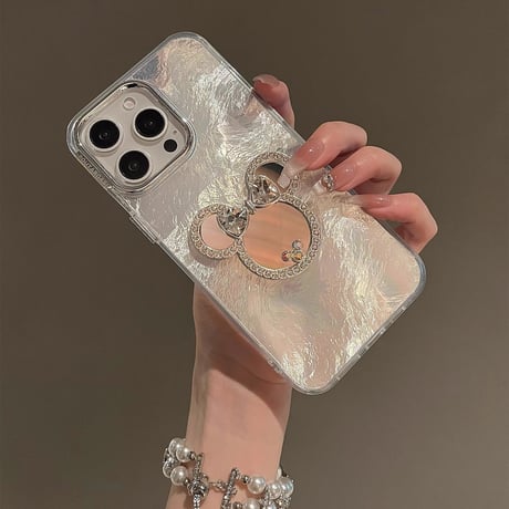 ダイヤミラー付 iPhone16/16Proカバー ジュエリーストラップ キラキラ iPhone15/14/13proケース おしゃれ かわいい [M4646]
