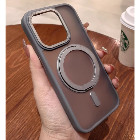360度回転スタンド iPhone15Pro/15ProMaxケース Magsafe対応 マット iPhone14/13/12proカバー  耐衝撃耐久性 半透明[M3755]