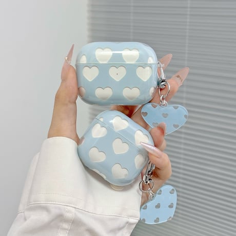 ハート柄 Airpods Pro3ケース 水色 Airpods 4/3カバーケース AirpodsPro2/1 かわいい ギフトにおすすめ [M6422]