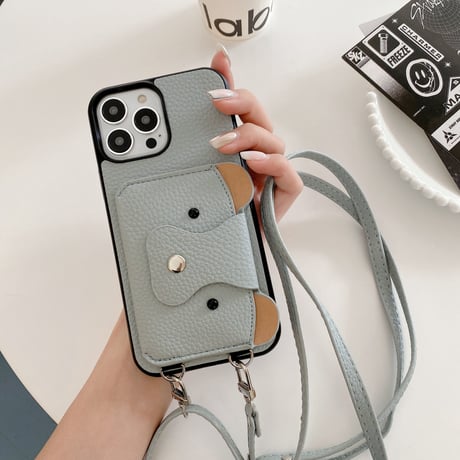 クマちゃんカード入れ iPhone15/14proケース 革製 アイフォン13/12mini/11カバー 肩掛けストラップ 高品質シック 11色[M3417]