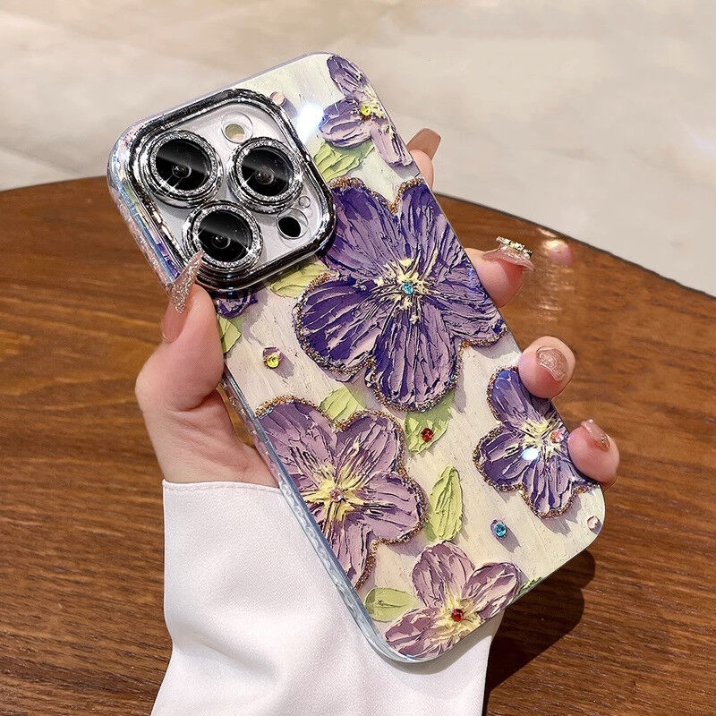 オシャレ花柄 iPhone15/15Plusケース キラキラ カメラ保護 iPhone14pr