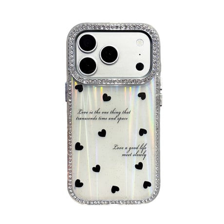 光るハート柄 iPhone17Pro/17ケース ジュエリーライン iPhone16Promax/15pro/14ケース キラキラ 可愛すぎる[M6393]