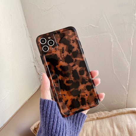 琥珀色 ヒョウ柄iphone12mini/proケース ツヤ有り豹柄アイフォン11プロ/SE2カバー シンプル風 ガールズ 6.1インチケースM170