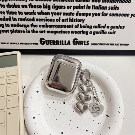 ハートチャーム Airpods 4ケース ショルダーチェーン  Airpodspro2/proカバー Airpods3/2 つや感シルバー オシャレ[M4754]