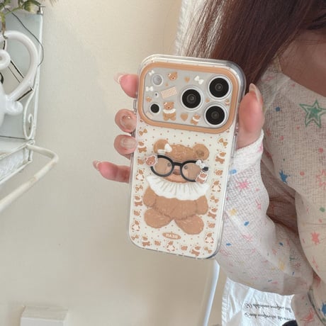 メガネクマちゃん iPhone17Pro/17ケース カメラカバー付 iPhone17Promax/16Pro/15ケース かわいい ギフトにおすすめ[M6183]