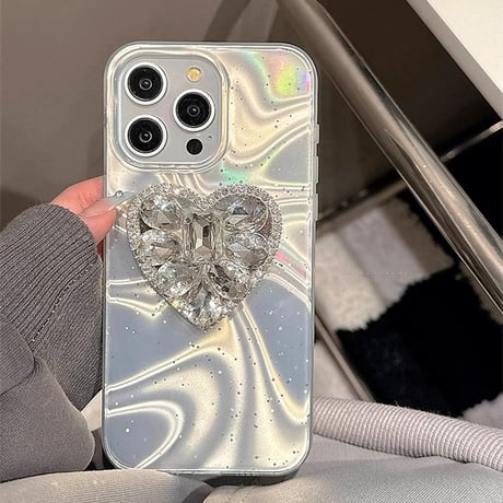 ハートダイヤグリップ iPhone15pro/15ケース オーロラカラー iPhone14pro/13/12proカバー おしゃれ 女子力アップ[M4210]