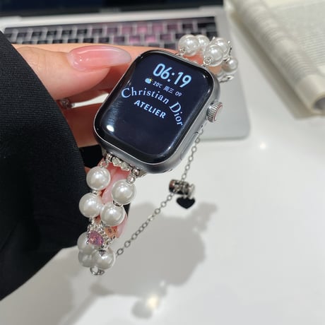 パール Applewatchベルト 高品質 Ultra2/1/SE(第2/1世代)/Series9/8/7/6/5/4/3/2/1アップルウォッチバンド 女子力高い[M5256]